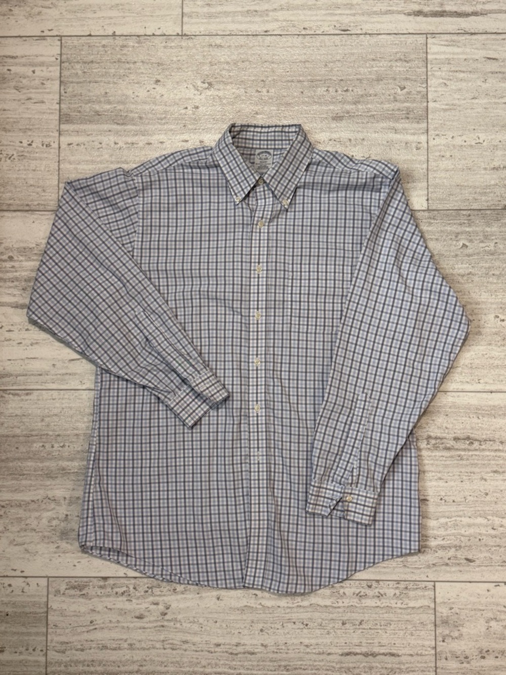 Brooks Brothers Regent Non-Iron Supima Cotton Button Down Shirt Blue Plaid 17-35